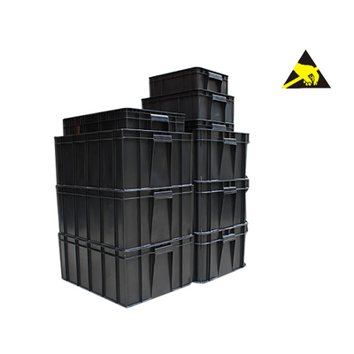 Esd Container Permanente Antistatische Zwarte Esd Plastic Elektronische Tote Conductive Carrying Caseesd Storage Doos met Deksel