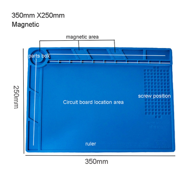 Niet Giftige Blauwe ESD Rubbermat silicone rubber phone mat met magnetische sectie