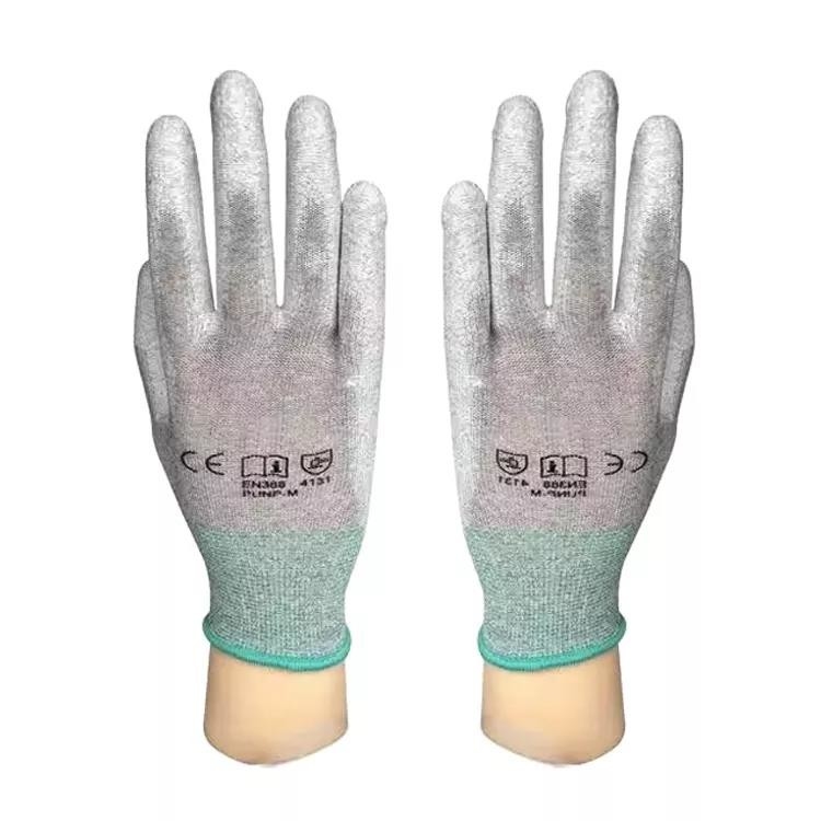 13 de maat breide Gevoerde Pu Met een laag bedekte Handschoenenesd Antistatische van de Vingermensen van de Koolstofvezel de Bouwhandschoenen